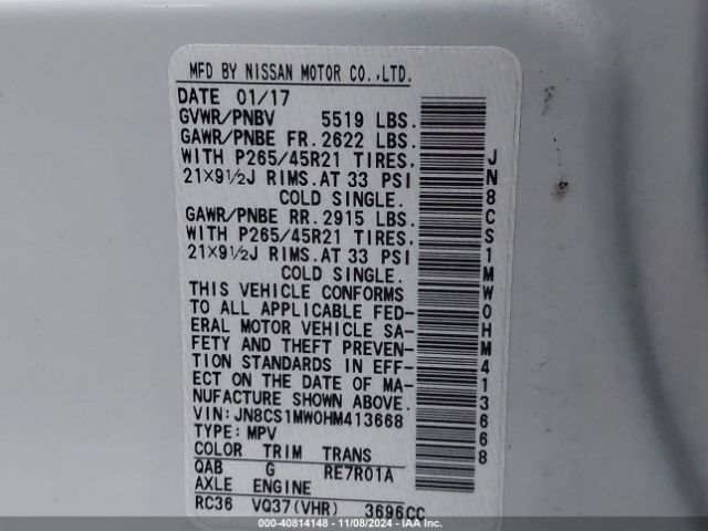 JN8CS1MW0HM413668 Infiniti QX70