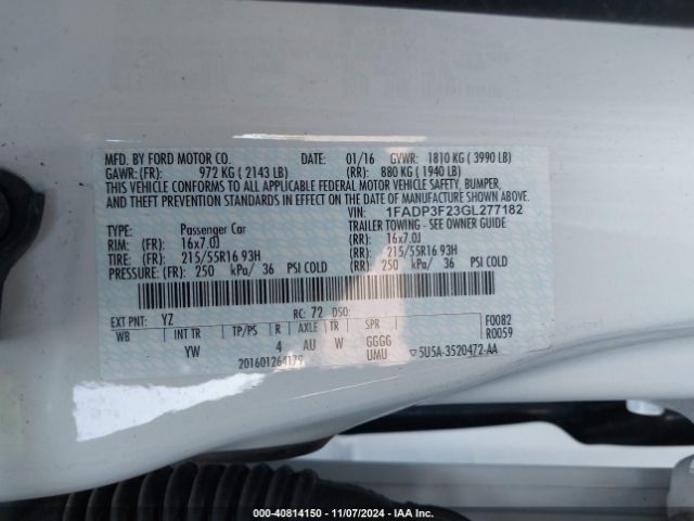 1FADP3F23GL277182 Ford FOCUS SE