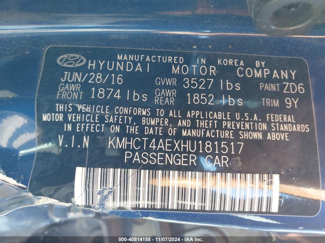 Hyundai ACCENT SE 2017 KMHCT4AEXHU181517 Image 9
