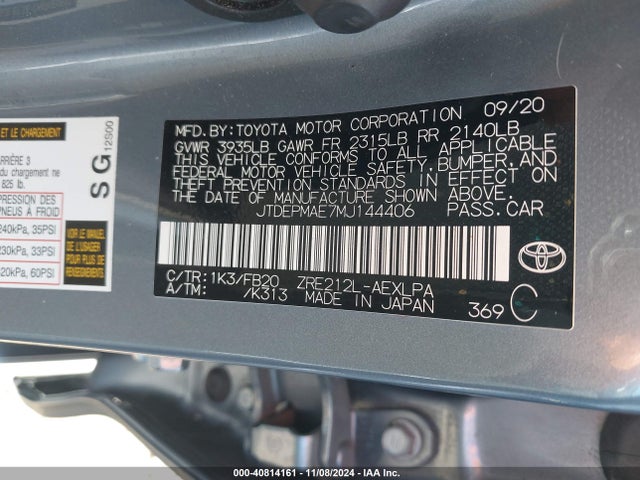 Toyota COROLLA LE 2021 JTDEPMAE7MJ144406 Image 9