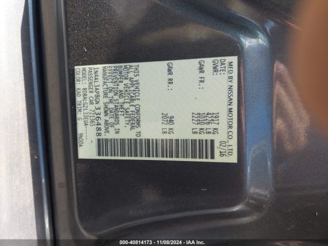 1N4AL3AP8GN336488 Nissan Altima 2.5/2.5 S/2.5 Sl/2.5 Sr/2.5 Sv