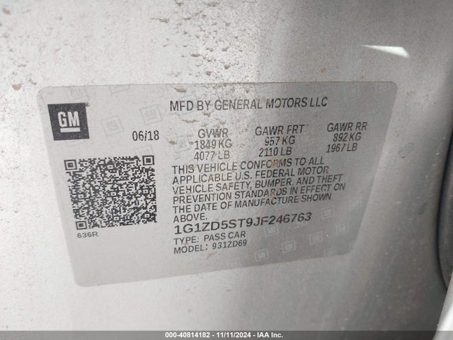 Chevrolet MALIBU LT 2018 1G1ZD5ST9JF246763 Image 9
