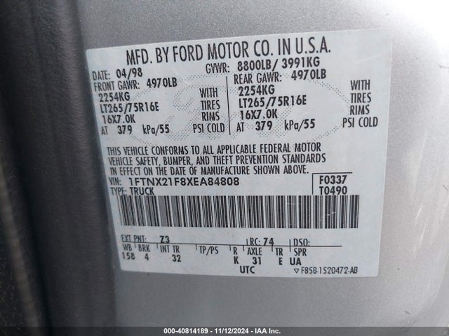 1999 FORD SUPER DUTY F-250 1FTNX21F8XEA84808 Photo 8