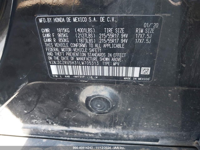 3CZRU5H31LM705313 Honda Hr-v 2wd Lx