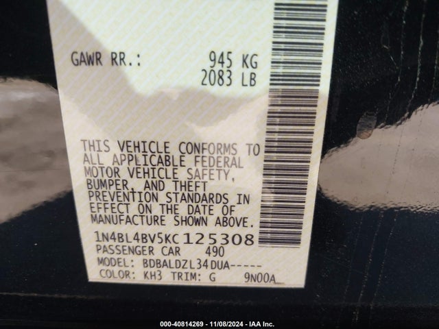 Nissan Altima 2019 1N4BL4BV5KC125308 Image 25