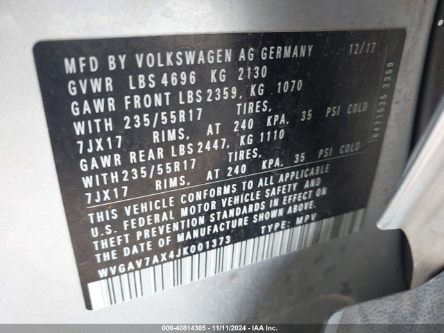 WVGAV7AX4JK001373 Volkswagen Tiguan Limited 2.0t