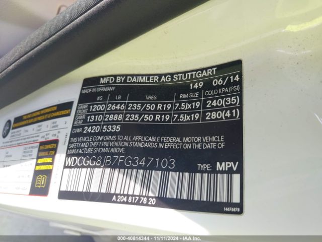 WDCGG8JB7FG347103 Mercedes-Benz Glk 350 4matic