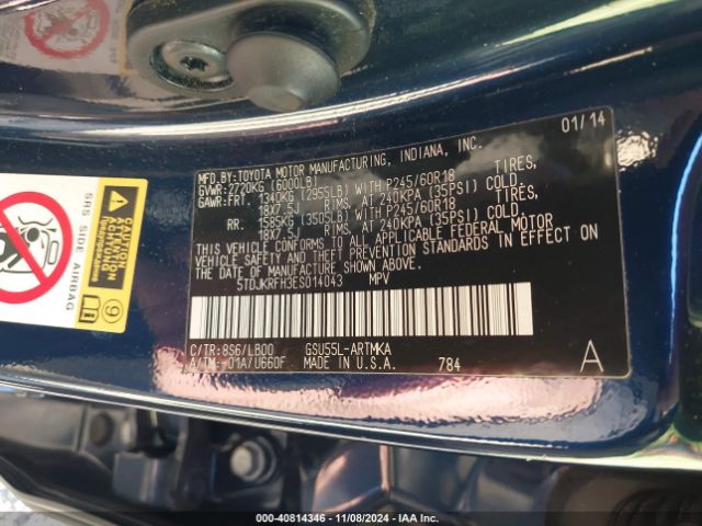5TDJKRFH3ES014043 Toyota Highlander Xle V6