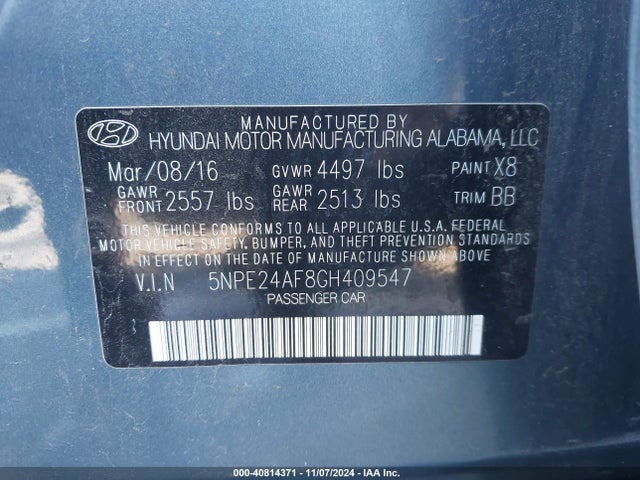 Hyundai Sonata 2016 5NPE24AF8GH409547 Image 9