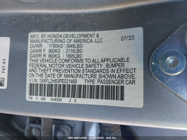 2023 Honda Civic Sport მანქანა იყიდება აუქციონზე, vin: 19XFL2H83PE021465, აუქციონის ნომერი: 40814380
