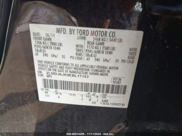 2LMDJ6JK9EBL17153 Lincoln MKX