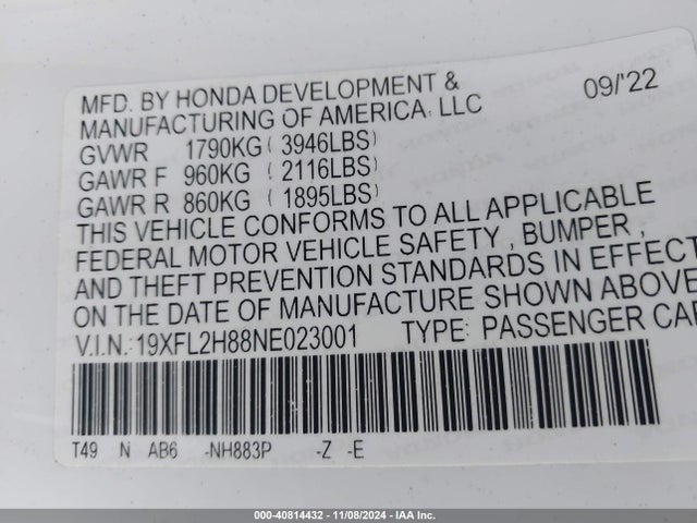 Honda Civic Sport 2022 19XFL2H88NE023001 Image 9