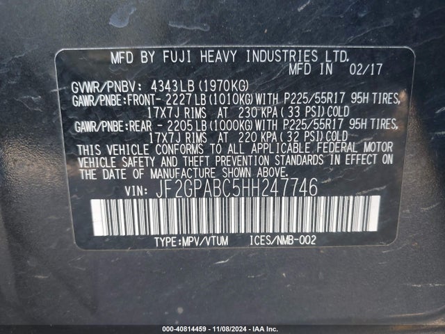 Subaru Crosstrek 2.0i Premium 2017 JF2GPABC5HH247746 Image 9