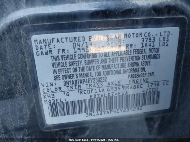3N1AB7AP4EY239232 Nissan Sentra Fe+ S/fe+ Sv/s/sl/sr/sv