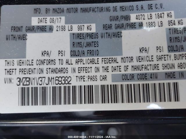 3MZBN1V37JM169382 Mazda Mazda3 Touring