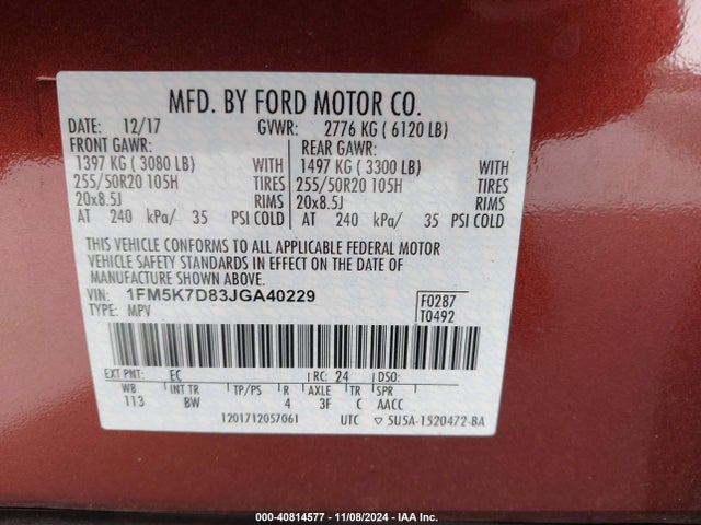 Ford EXPLORER XLT 2018 1FM5K7D83JGA40229 Image 9