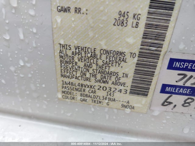 1N4BL4BVXKC203243 Nissan Altima 2.5 S