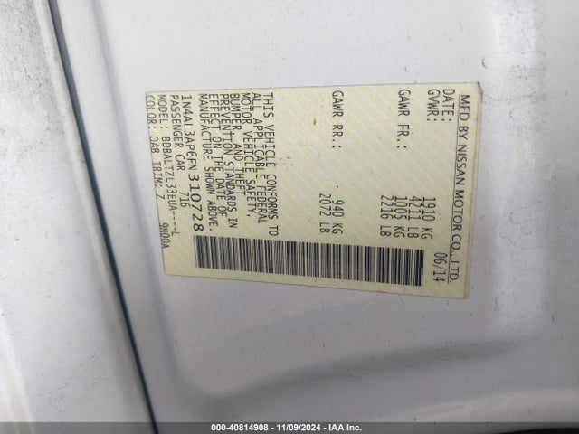 Nissan Altima 2.5 Sl 2015 1N4AL3AP6FN310728 Image 9