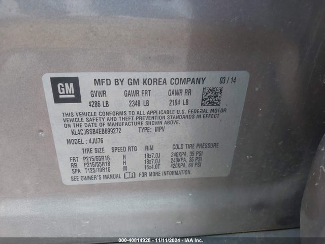 KL4CJBSB4EB699272 Buick Encore Convenience