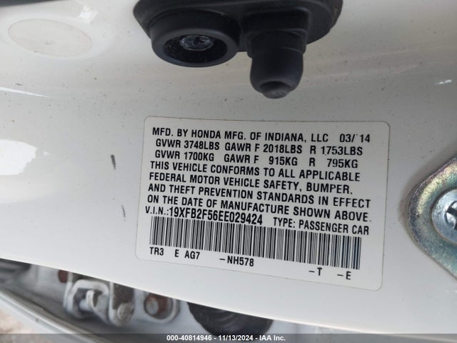 Honda Civic Lx 2014 19XFB2F56EE029424 Image 9