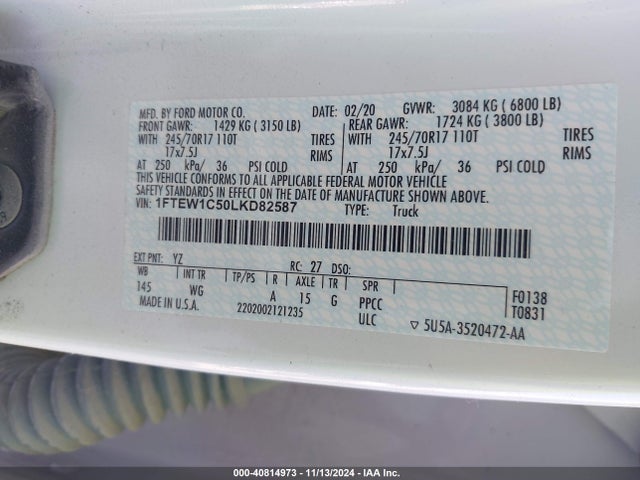 Ford F-150 Xl 2020 1FTEW1C50LKD82587 Image 9