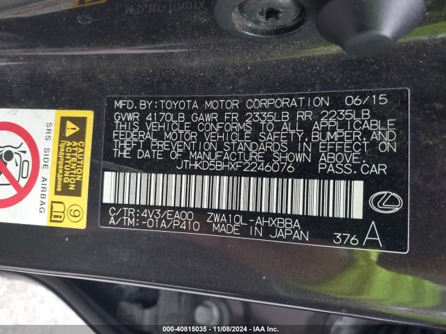 JTHKD5BHXF2246076 Lexus CT 200H