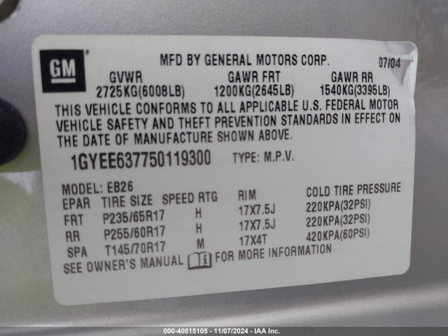 2005 CADILLAC SRX 1GYEE637750119300 Photo 8