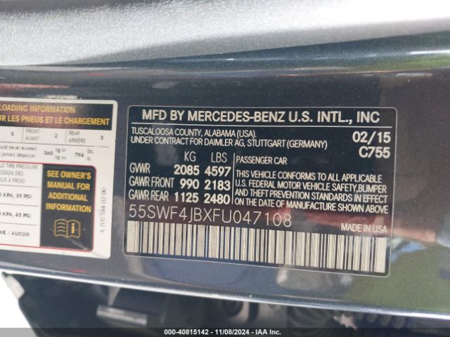 2015 MERCEDES-BENZ C 300 55SWF4JBXFU047108 Photo 8