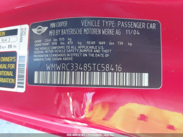 2005 MINI COOPER WMWRC33485TC58416 Photo 8