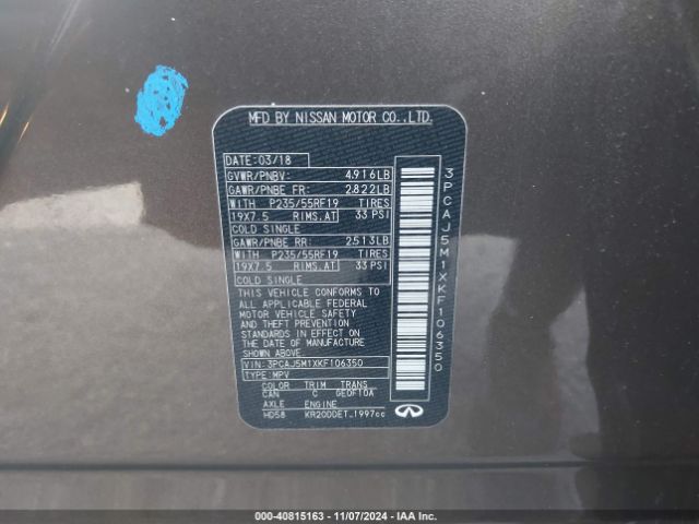 3PCAJ5M1XKF106350 Infiniti Qx50 Essential