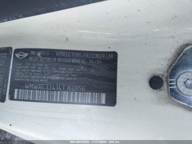 2004 MINI COOPER WMWRC33414TJ60856 Photo 8