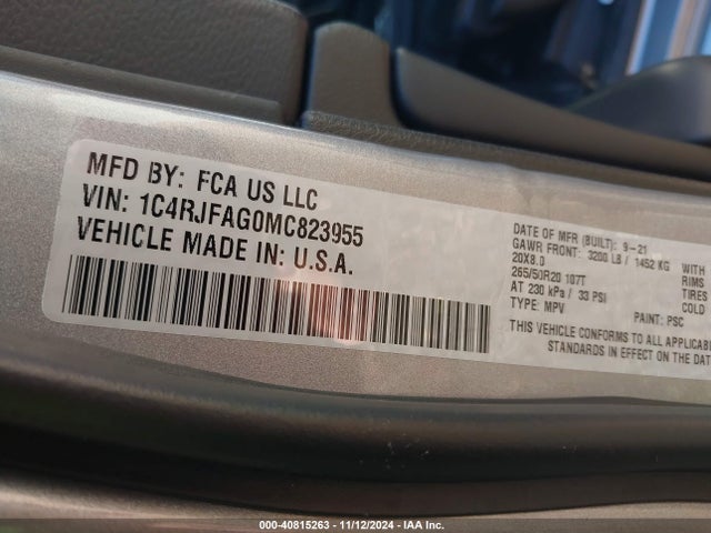 1C4RJFAG0MC823955 Jeep Grand Cherokee Laredo X 4x4