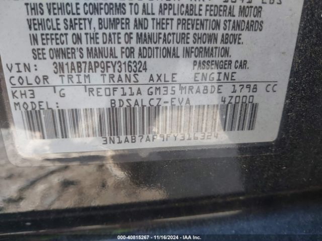 3N1AB7AP9FY316324 Nissan SENTRA S