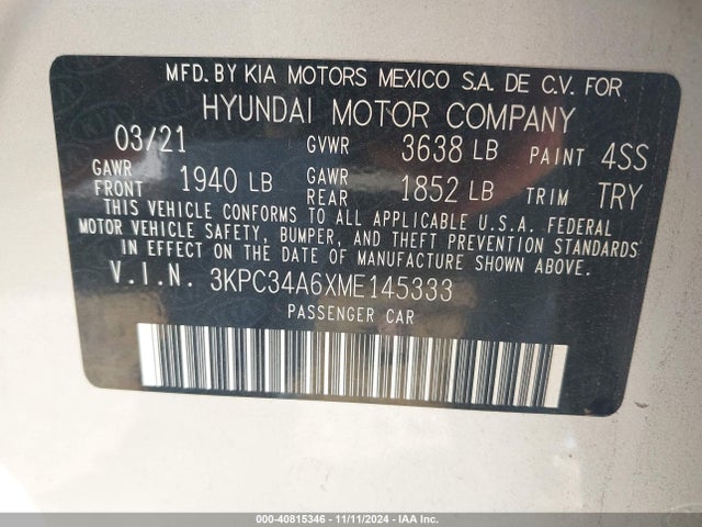 Hyundai Accent Limited 2021 3KPC34A6XME145333 Image 9