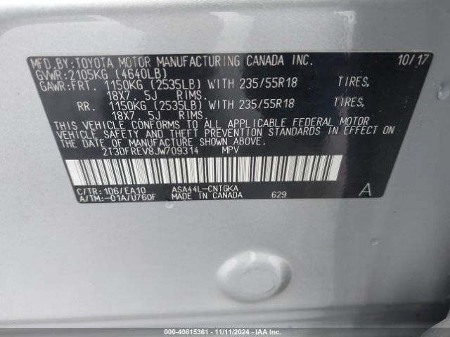 2T3DFREV8JW709314 Toyota Rav4 Limited
