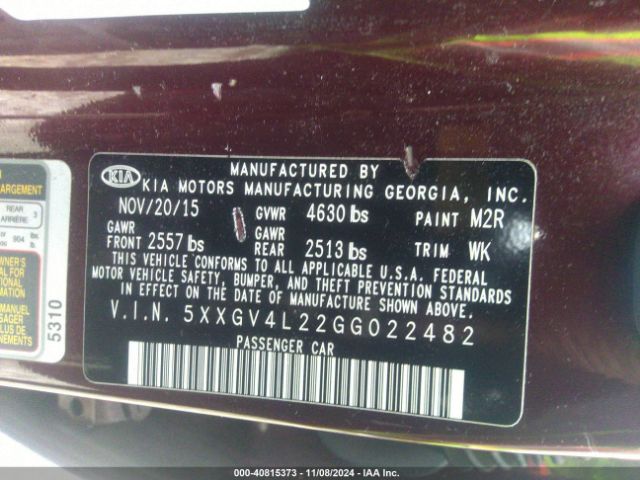 5XXGV4L22GG022482 KIA Optima Sxl Turbo