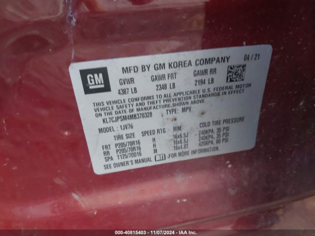 KL7CJPSM4MB370328 Chevrolet Trax Awd Lt