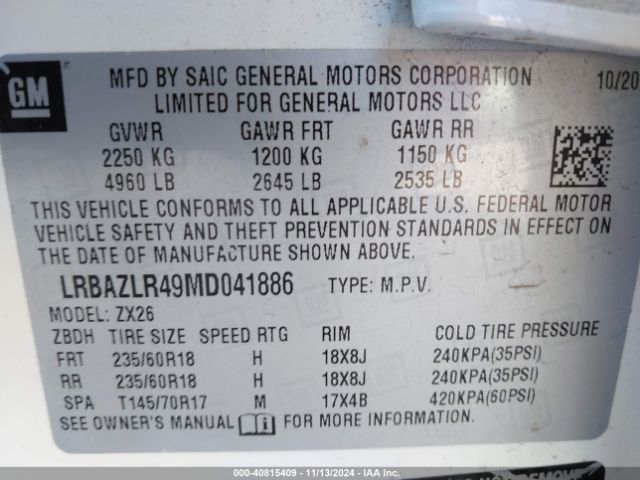 LRBAZLR49MD041886 Buick Envision Fwd Preferred