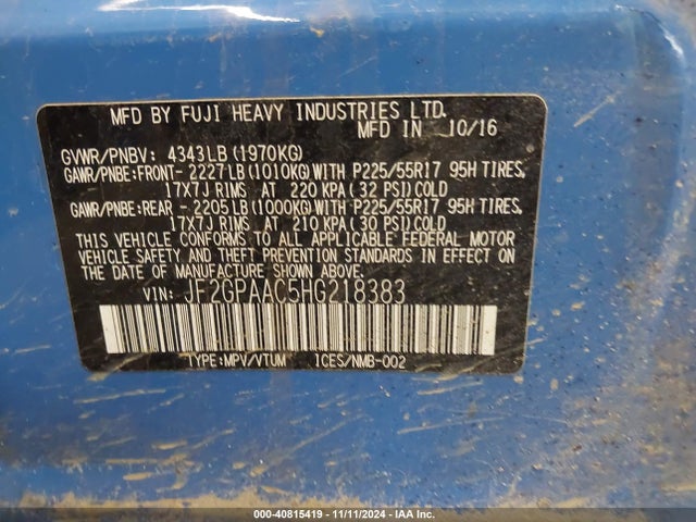 JF2GPAAC5HG218383 Subaru Crosstrek 2.0i