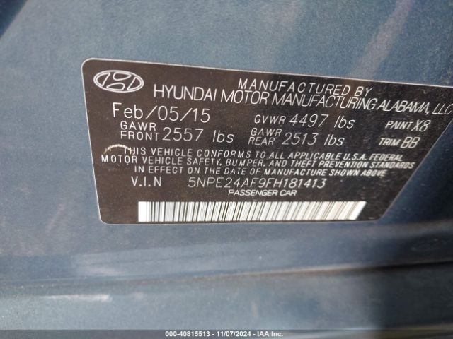 5NPE24AF9FH181413 Hyundai SONATA SE