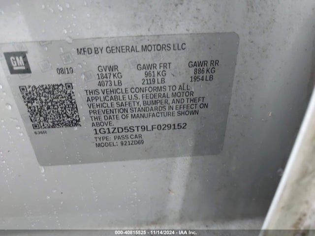 1G1ZD5ST9LF029152 Chevrolet Malibu Fwd Lt