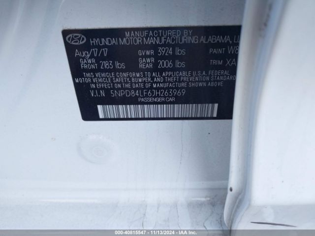 5NPD84LF6JH263969 Hyundai ELANTRA SEL