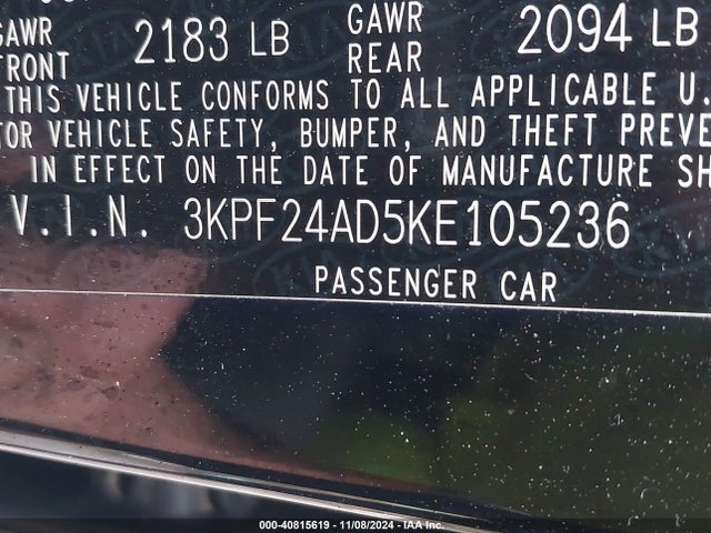 3KPF24AD5KE105236 KIA FORTE FE