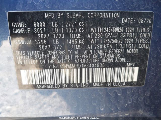 4S4WMARD1M3404838 Subaru Ascent Touring