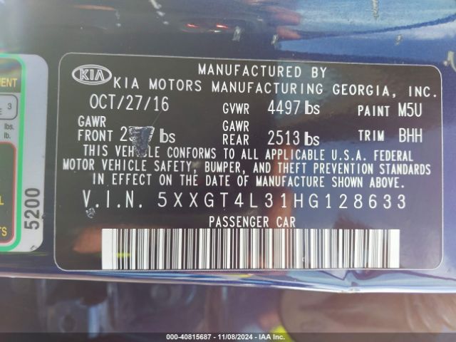 5XXGT4L31HG128633 KIA Optima Lx
