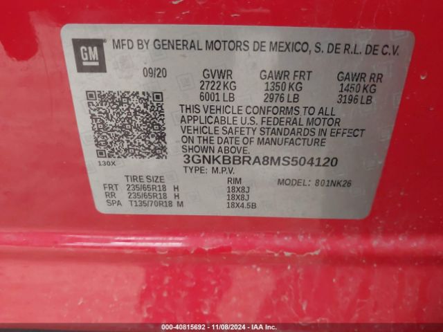 3GNKBBRA8MS504120 Chevrolet Blazer Fwd 1lt