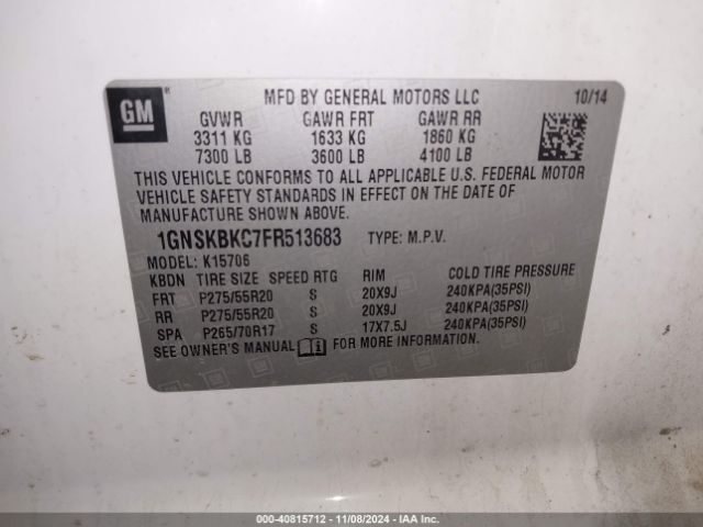 1GNSKBKC7FR513683 Chevrolet Tahoe Lt