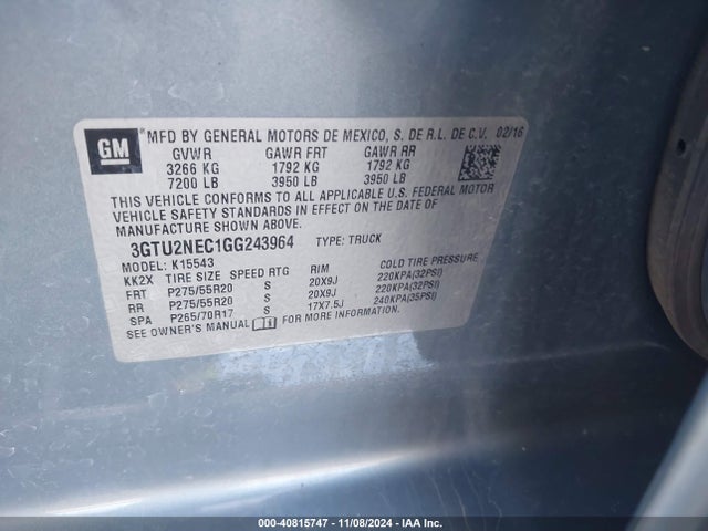 3GTU2NEC1GG243964 GMC Sierra 1500 Slt