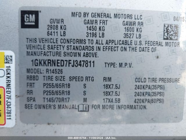 1GKKRNED7FJ347811 GMC Acadia Sle-1