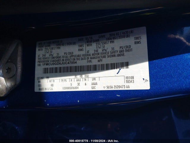 Ford ESCAPE SE 2018 1FMCU0GD6JUC47054 Image 9